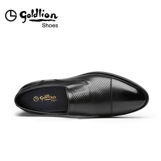 金利来（goldlion）男鞋正装商务休闲鞋舒适透气编织压花皮鞋57191018601A-黑色-41码