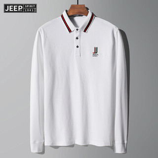 吉普JEEP 长袖T恤男POLO衫2019秋季新品翻领棉质男士潮休闲男装上衣 RSC96037 白色 4XL