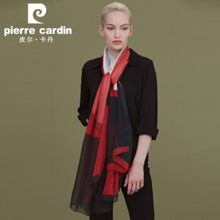 皮尔卡丹（PIERRE CARDIN）真丝丝巾女方格长巾秋冬保暖围巾高档桑蚕丝绸围巾女大披肩 E11TM5Z08 灰红格