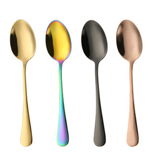 阳光飞歌 不锈钢餐具勺子套装  主餐勺子西餐勺甜品勺咖啡勺尖形饭勺 创意炫彩4色装