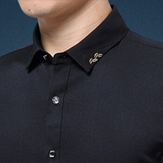 卡帝乐鳄鱼（CARTELO）衬衫 男士潮流休闲百搭加绒加厚保暖绣花长袖衬衣A180-1701黑色4XL