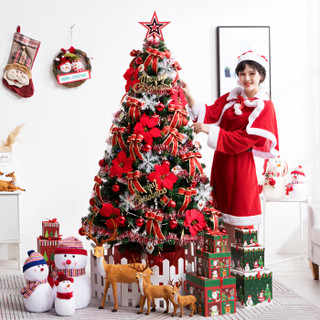 凯艺玩具圣诞树套装豪华加密款圣诞装饰品挂饰圣诞彩灯圣诞礼物-1.8m红色款