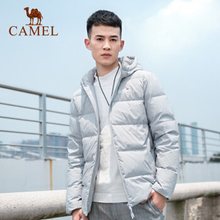 骆驼(CAMEL) 羽绒服加厚短款时尚韩版保暖连帽运动羽绒情侣男女外套 C9W2YN605 男款浅蓝灰 L