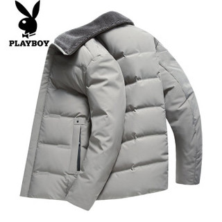 花花公子（PLAYBOY）羽绒服男短款时尚2019新款秋冬羊毛领翻领保暖休闲装外套 卡其 190/3XL