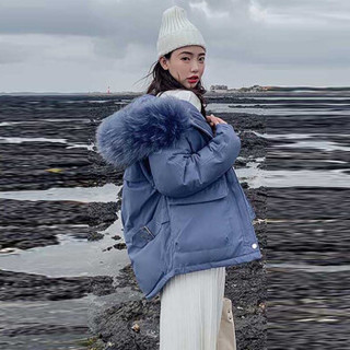 米兰茵（MILANYIN）女装 2019年秋冬新款宽松大码短款加厚外套棉衣 NYml408 蓝色 XL