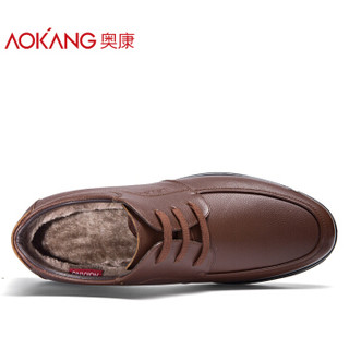 奥康（Aokang）休闲商务一脚蹬加绒保暖简约舒适低帮皮鞋193011033棕色39码