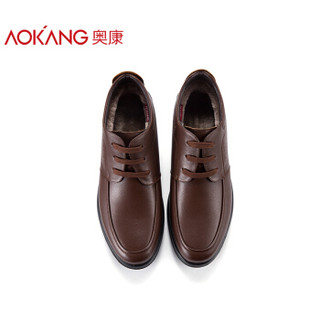 奥康（Aokang）休闲商务一脚蹬加绒保暖简约舒适低帮皮鞋193011033棕色39码