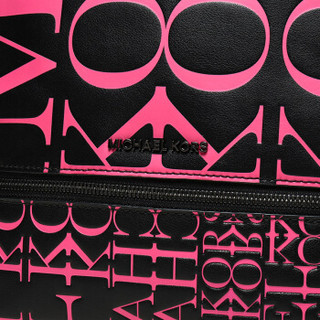 MICHAEL KORS 迈克·科尔斯 MK双肩包 奢侈品 皮革女士双肩包 中号黑色粉色LOGO图案 30T9UEZB2Y BLK NEON PNK