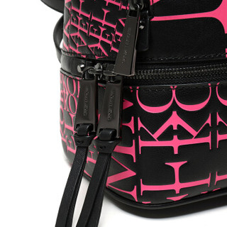 MICHAEL KORS 迈克·科尔斯 MK双肩包 奢侈品 皮革女士双肩包 中号黑色粉色LOGO图案 30T9UEZB2Y BLK NEON PNK