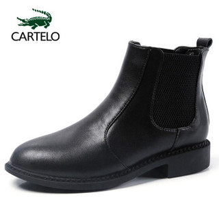 卡帝乐鳄鱼 CARTELO 马丁靴百搭舒适英伦切尔西女靴平跟短靴 KDLDX-9733 黑色 36/230(1.5)