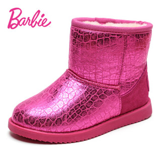 芭比 BARBIE 童鞋 女童雪地靴 冬季加绒儿童靴子 公主短靴加绒棉靴 2821 桃红 29码