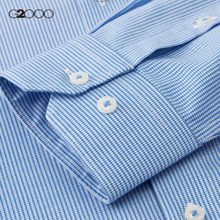 G2000男装细条纹商务休闲修身衬衫 舒适上班纯棉长袖衬衣86140841 蓝色/74 05/170