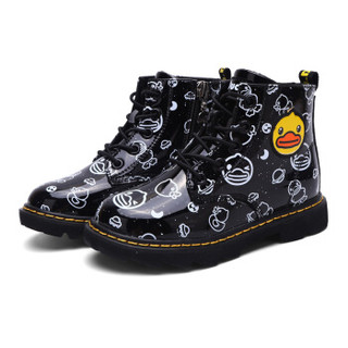 小黄鸭（B.Duck）童鞋男女童靴子 冬季新款儿童保暖女孩休闲马丁靴 B8596001黑色31