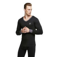 花花公子(PLAYBOY)秋衣秋裤男纯棉套装V领保暖棉毛衫7730 黑色 XXXL