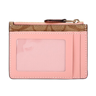 COACH 蔻驰 奢侈品 女士卡其拼粉色logo人造革短款卡包零钱包钥匙包 F16107 IMP52
