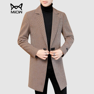 猫人（MiiOW）毛呢大衣 男士潮流韩版中长款呢子风衣外套210-F002卡其XL