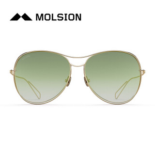 陌森（Molsion）太阳镜 椭圆墨镜太阳眼镜女士MS8023 A63镜框浅金色|镜片透绿色
