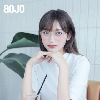 aojo 近视眼镜框女 金属圆框大框气质眼镜架 显脸小眼镜  JACLS0032 C02金色 51mm