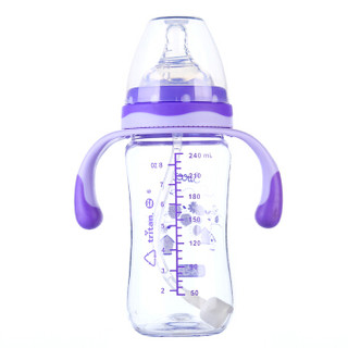 爱得利(IVORY) 奶瓶 婴儿奶瓶 特丽透材质宽口径奶瓶 带吸管 240ml 颜色随机 (自带十字孔奶嘴)