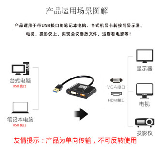 捷顺（JASUN）USB3.0转HDMI+VGA转接头电脑视频转换外置显卡笔记本台式机接电视投影高清同屏扩展 JS-U002 黑