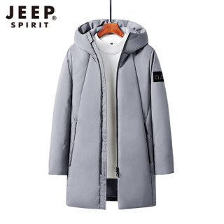 吉普 JEEP 棉服男士冬季新款纯色百搭中长款加厚带帽保暖外套 DF01 灰色 3XL