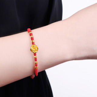 商品花好玉缘 玫瑰花 黄金手链 3d硬足金貔貅转运珠编绳红绳手串女款
