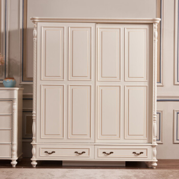 a家家具 衣柜 美式推拉门趟门大衣柜 简约欧式白色板式柜子卧室衣橱
