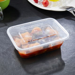百厨坊 一次性饭盒长方形透明塑料快餐盒50只装500ml带盖外卖打包盒水果盒子便当保鲜盒餐具