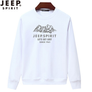 吉普 JEEP 卫衣2019秋季新款男士无帽宽松长袖休闲运动衫 SS65005 白色 3XL