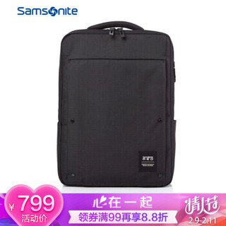 新秀丽双肩包电脑包15.6英寸男女背包书包 Samsonite商务旅行包出差大容量GU4 黑色