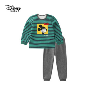 迪士尼 Disney 童装男童加厚保暖长袖家居服秋衣裤套装黄金绒2019冬 DA942AE01 绿藏青条 90