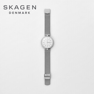 诗格恩（skagen）手表女士 欧美时尚智能女表 简约女士商务石英腕表 涟漪银色编织金属表带 潮流百搭SKT1400