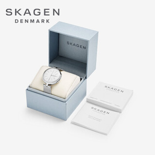 诗格恩（skagen）手表女士 欧美时尚智能女表 简约女士商务石英腕表 涟漪银色编织金属表带 潮流百搭SKT1400