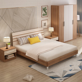 A家家具 床 现代简约板式框架双人床 卧室家具架子床 1.8米架子床+床垫+床头柜*2 A008-180
