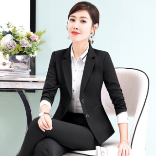 商品特洛曼西装套装女秋冬大码修身职业装女装2019新款双扣西服上衣