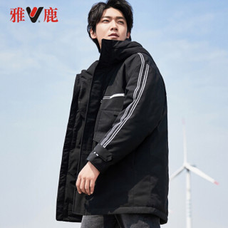 雅鹿中长款羽绒服男2019冬季新款休闲连帽男士保暖工装潮外套户外YH67U1050 黑色 2XL