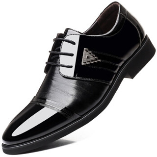 波图蕾斯(Poitulas)皮鞋男士漆皮商务休闲鞋英伦系带正装皮鞋亮皮婚鞋男 6881 黑色 45