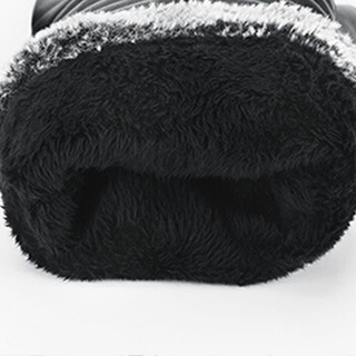 MAXVIVI 毛线手套女 冬季皮手套女士 骑行触屏PU加绒保暖韩版学生可爱仿真兔毛球防风手套WST843111 黑色