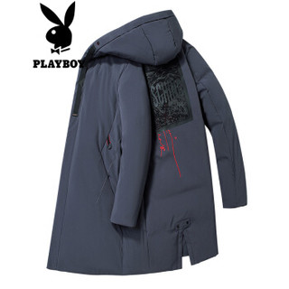 花花公子 PLAYBOY 羽绒服男2019冬季中长款白鸭绒加厚休闲外套 68880087 灰色 165/M