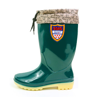 强人雨靴女 JDMYX801-2 际华3515保暖防水雨鞋便捷可拆卸套脚加绒女式雨胶鞋 绿色 40码
