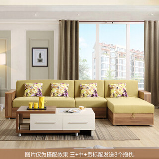 A家家具 沙发 现代简约多功能布艺沙发 客厅布艺组合沙发储物沙发床 三人位+中位+贵妃位 A124