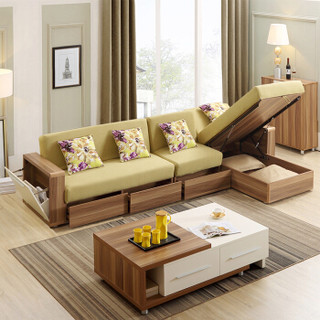 A家家具 沙发 现代简约多功能布艺沙发 客厅布艺组合沙发储物沙发床 三人位+中位+贵妃位 A124