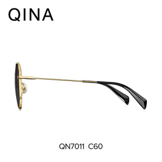 亓那QINA太阳镜女不规则多边形眼镜2019年新款透色墨镜QN7011 C60光黄金色框紫灰色片