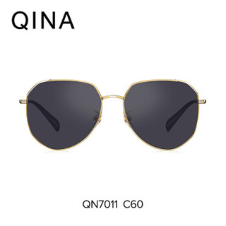 亓那QINA太阳镜女不规则多边形眼镜2019年新款透色墨镜QN7011 C60光黄金色框紫灰色片