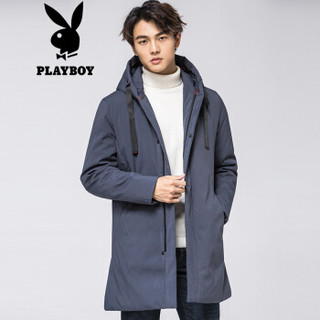 花花公子 PLAYBOY 羽绒服男2019冬季中长款白鸭绒加厚休闲外套 68880087 灰色 175/XL