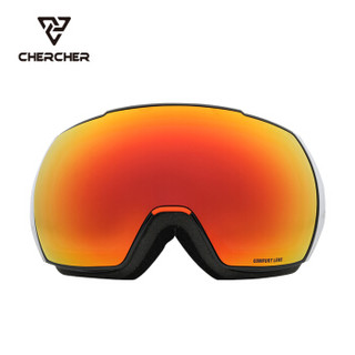 CHERCHER 滑雪镜男女双层大球面防雾滑雪镜 可以快速换镜片 BOUNCE-1707J 黑框红片