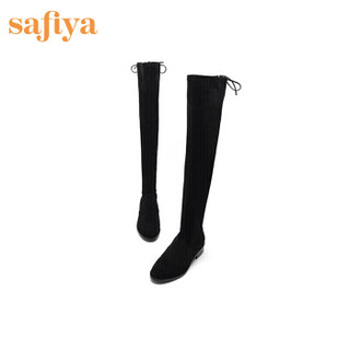 索菲娅女鞋（Safiya）过膝长靴低跟欧美风女气质长靴 黑色 35