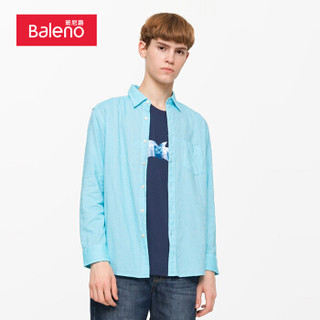 班尼路 Baleno 衬衫男 休闲商务修身棉麻牛津纺衬衫男 长袖打底白衬衫男 B12 BLUE XXL
