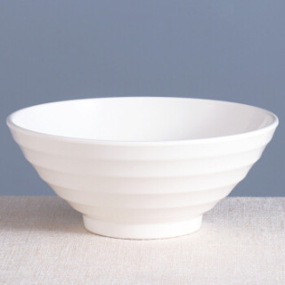 盛广达面碗密胺耐摔大汤碗7英寸纯白高脚螺纹面碗酒店用品餐具6只装