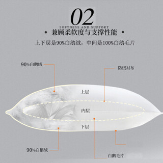 鸿雁枕芯 波兰进口90%白鹅绒枕 五星级酒店同款三层羽绒枕头 100支全棉高枕 单只装 白色 48*74cm 送枕套
